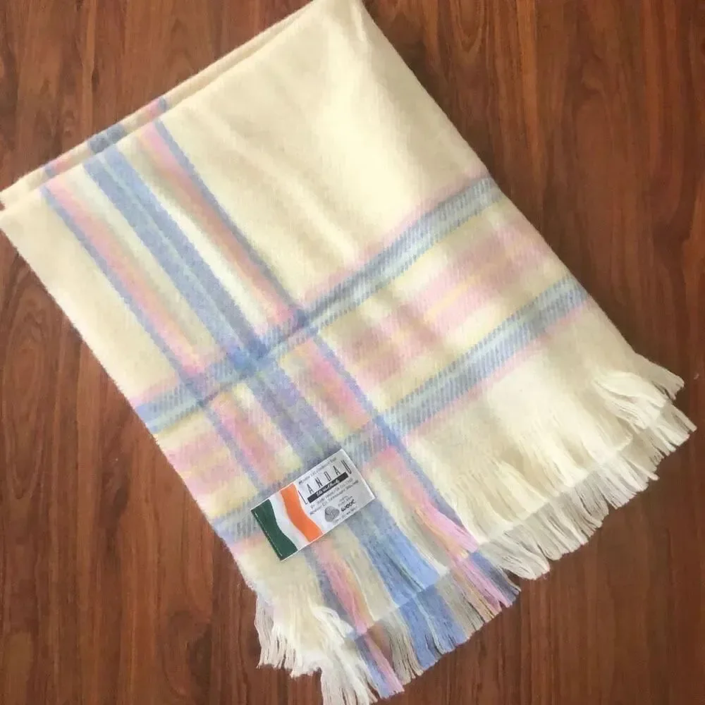 John HANLY Landau Made in Ireland wall small blanket, throw, scarf ￼ Cream, blue